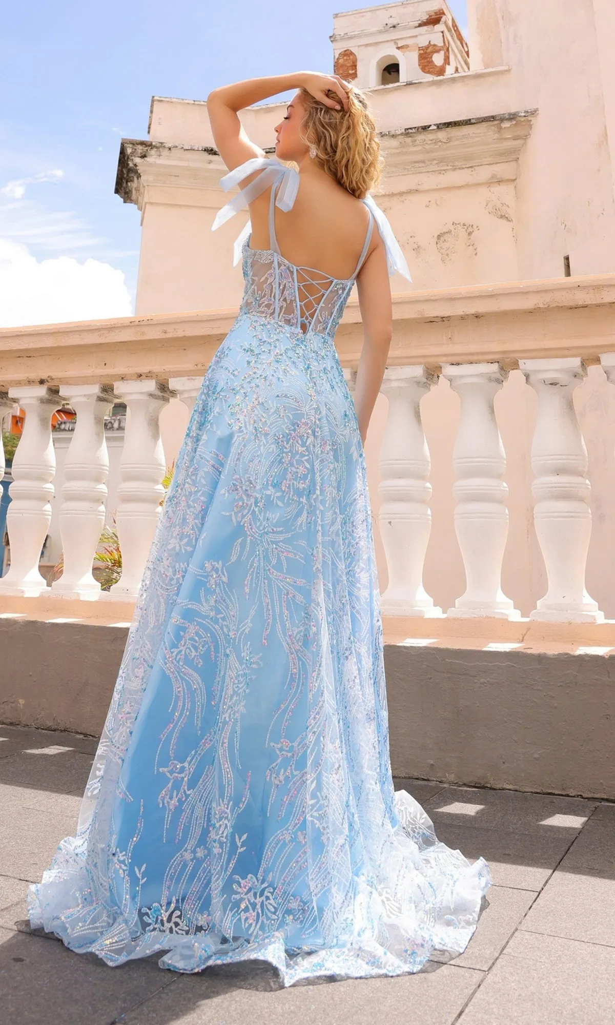 Sequin Long Prom Ball Gown with Shoulder Bows T1336 sold by PromGirl product image thumbnail 2