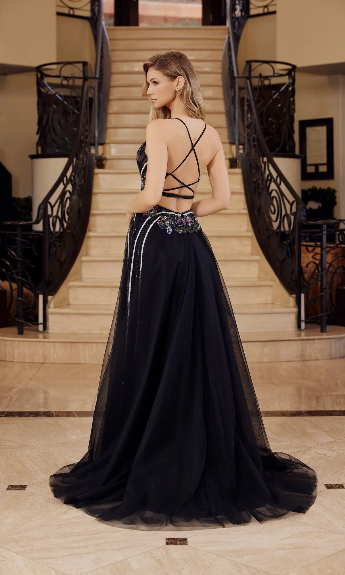 Floral-Boidce Long Prom Dress: Nox Anabel G1795 sold by PromGirl product image thumbnail 2