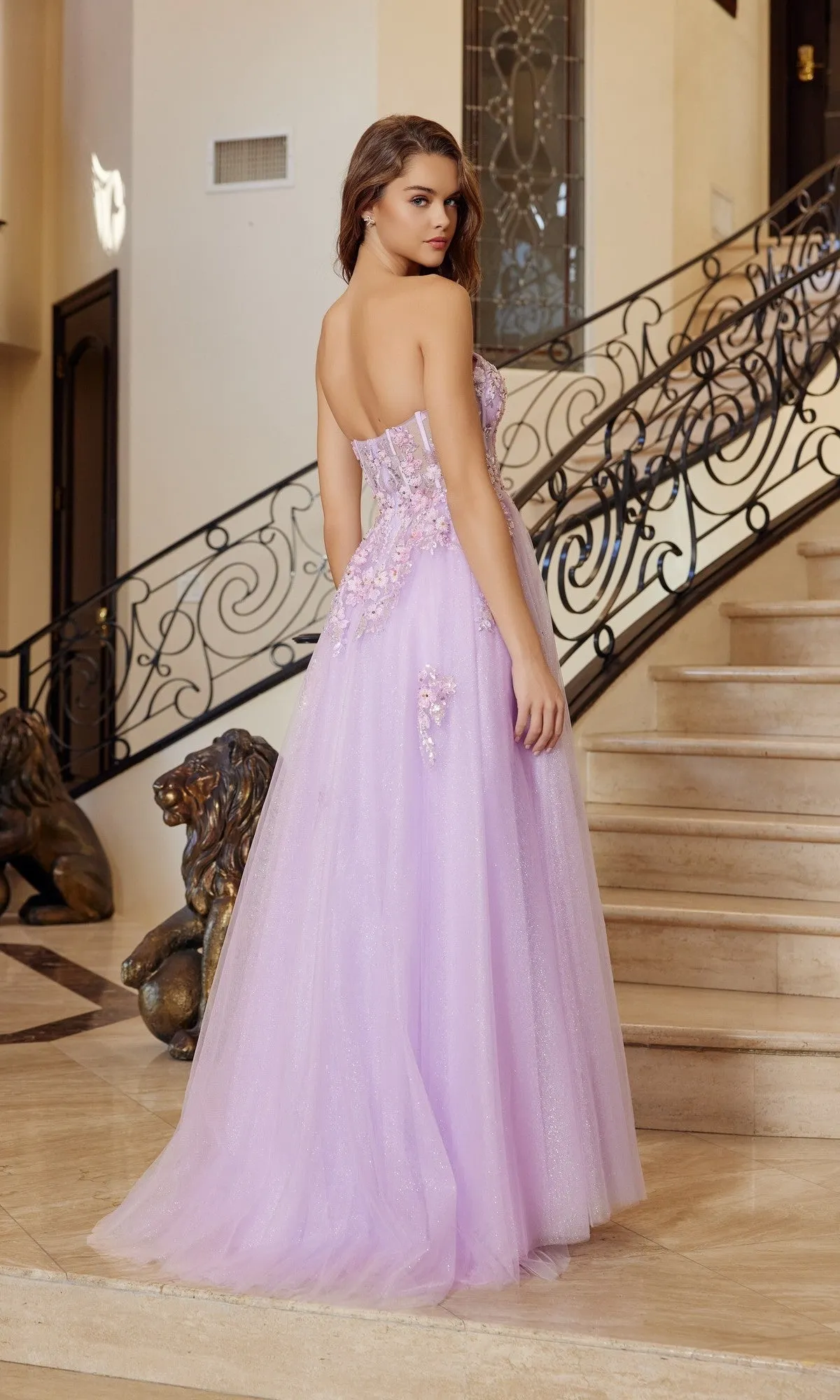 Strapless Floral Prom Ball Gown: Nox Anabel Q1773 sold by PromGirl product image thumbnail 5