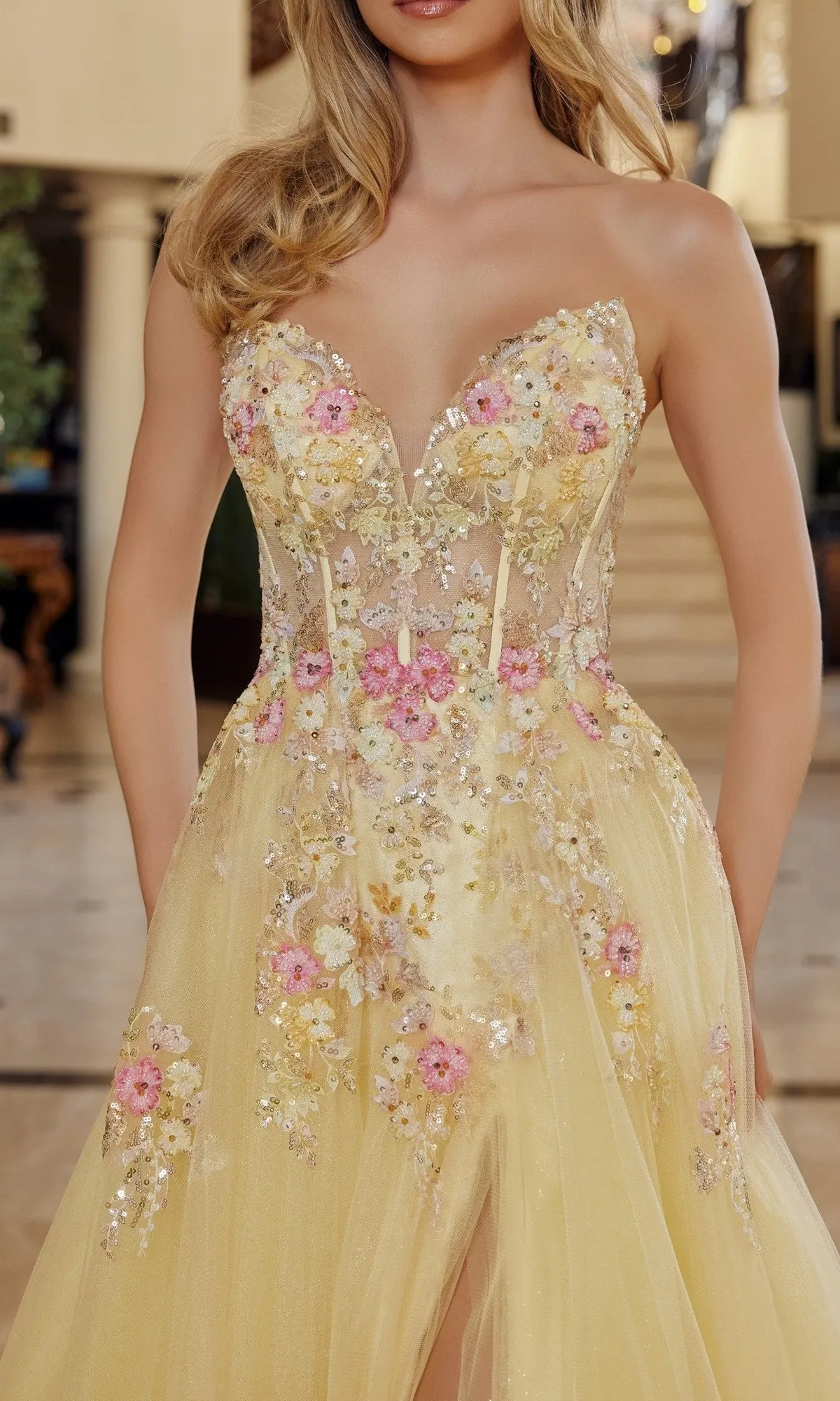 Strapless Floral Prom Ball Gown: Nox Anabel Q1773 sold by PromGirl product image thumbnail 4