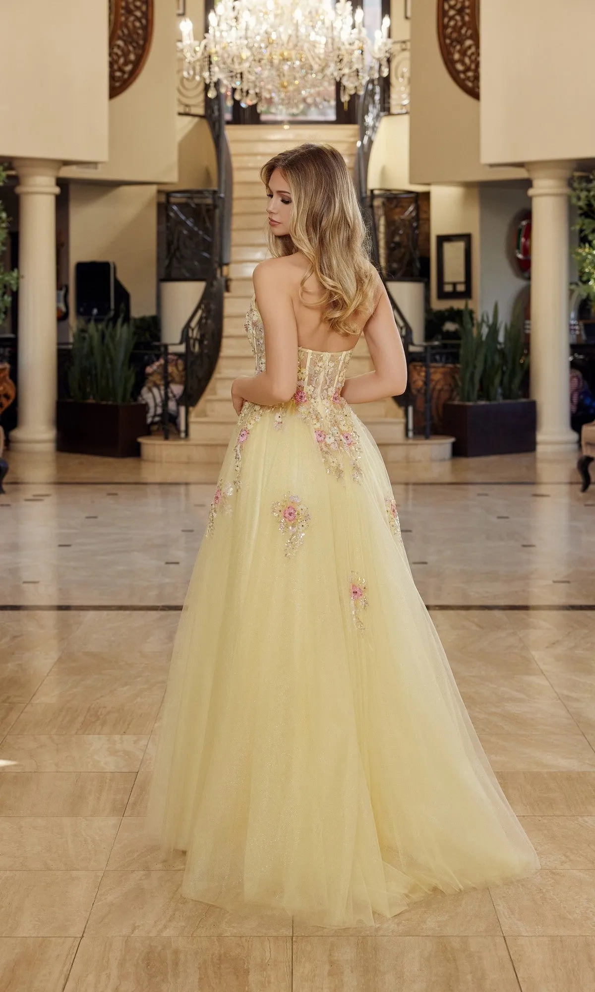 Strapless Floral Prom Ball Gown: Nox Anabel Q1773 sold by PromGirl product image thumbnail 2