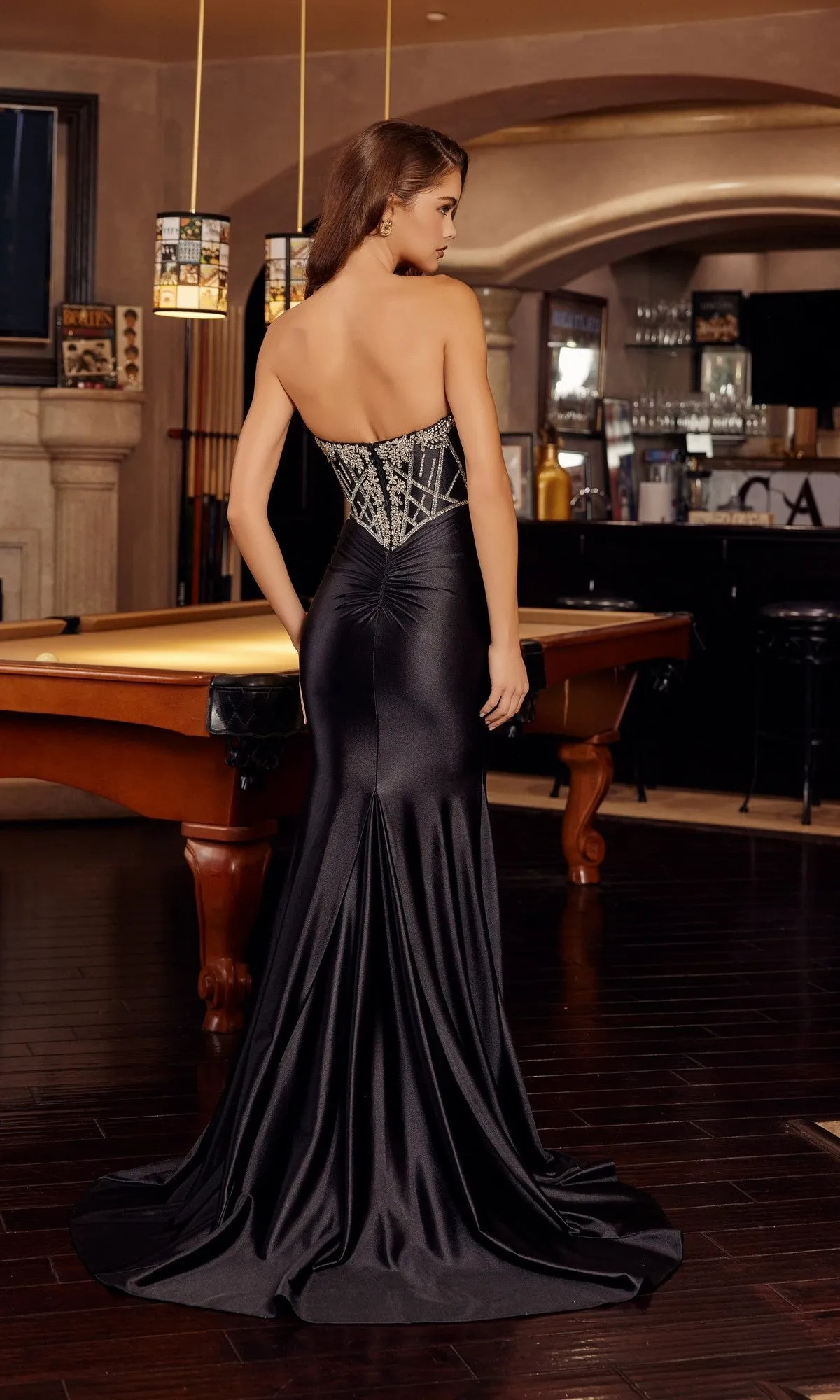 Strapless Long Satin Prom Dress: Nox Anabel E1901 sold by PromGirl product image thumbnail 2