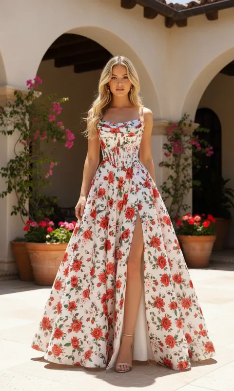 Floral-Print Prom Ball Gown: PromGirl Exclusive 250229 sold by PromGirl