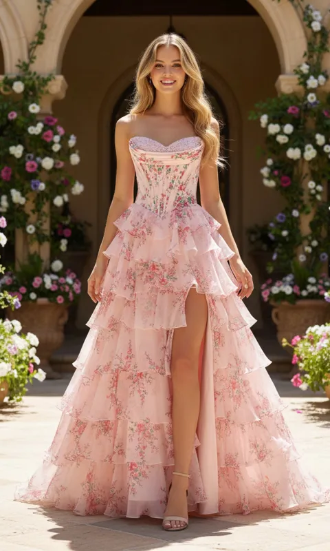 Print Prom Ball Gown: PromGirl Exclusive 250123C sold by PromGirl