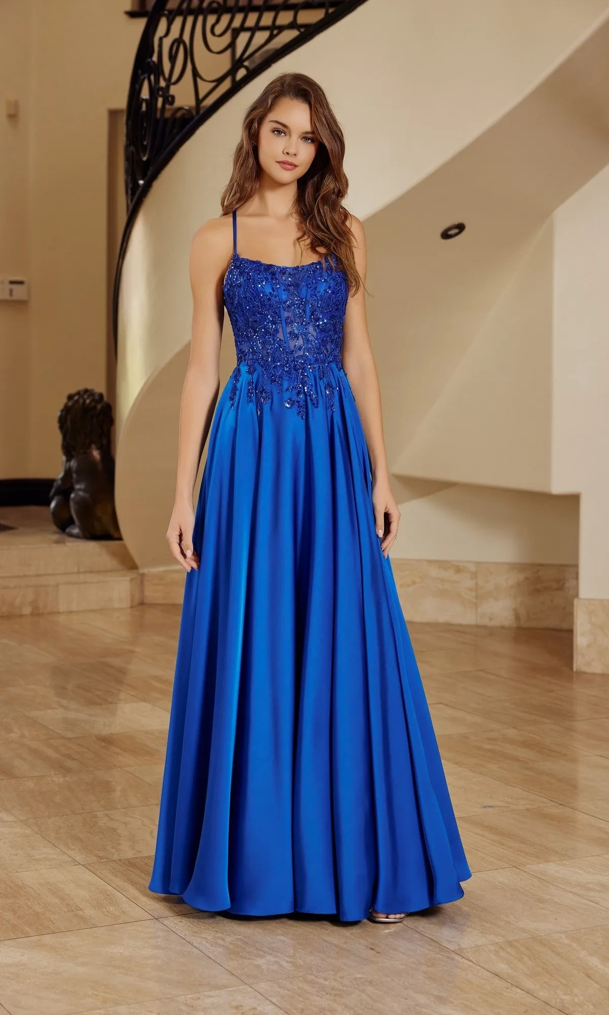 Lace-Up Long Corset Prom Dress: Nox Anabel A1725 sold by PromGirl product image thumbnail 3