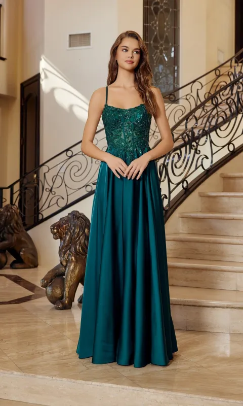 Lace-Up Long Corset Prom Dress: Nox Anabel A1725 made by PromGirl