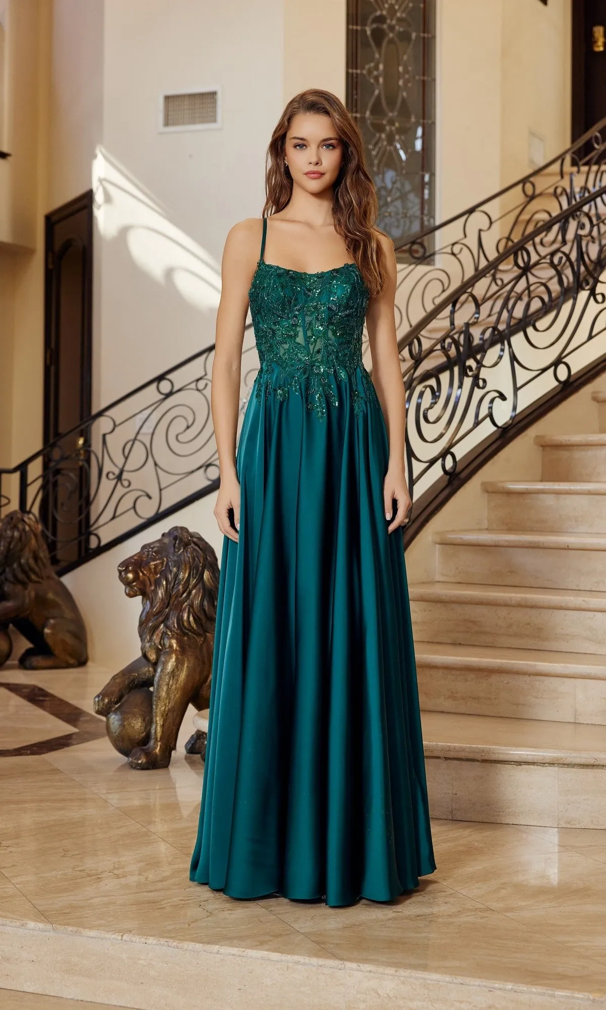 Lace-Up Long Corset Prom Dress: Nox Anabel A1725 sold by PromGirl product image thumbnail 5
