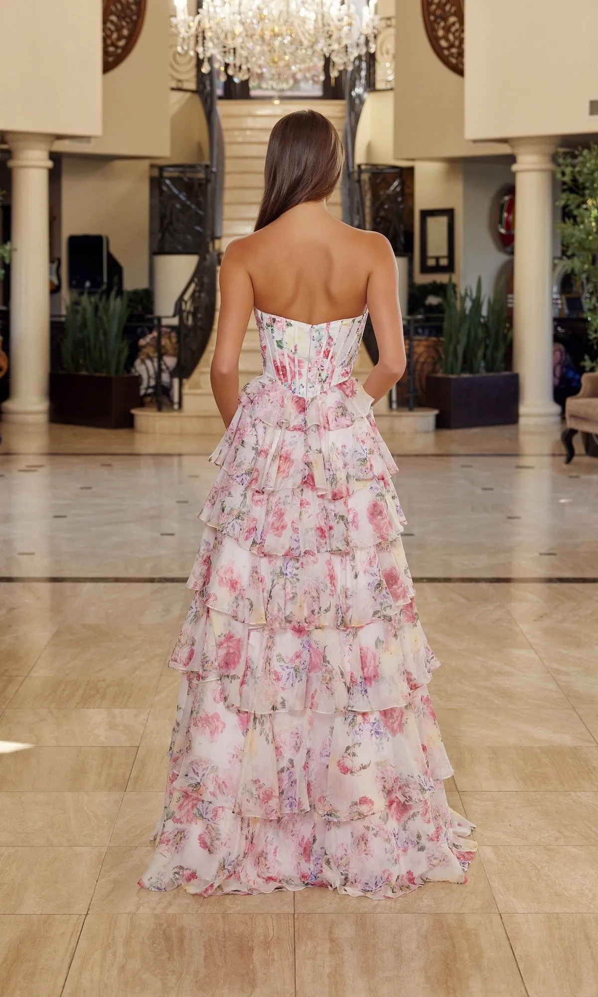 Ruffled Long Print Prom Dress: Nox Anabel Q1779 sold by PromGirl product image thumbnail 5