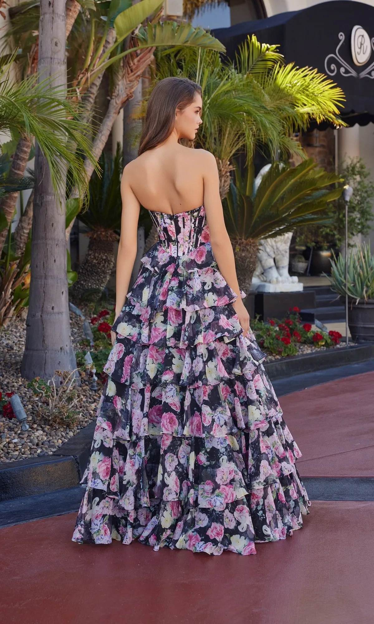 Ruffled Long Print Prom Dress: Nox Anabel Q1779 sold by PromGirl product image thumbnail 2