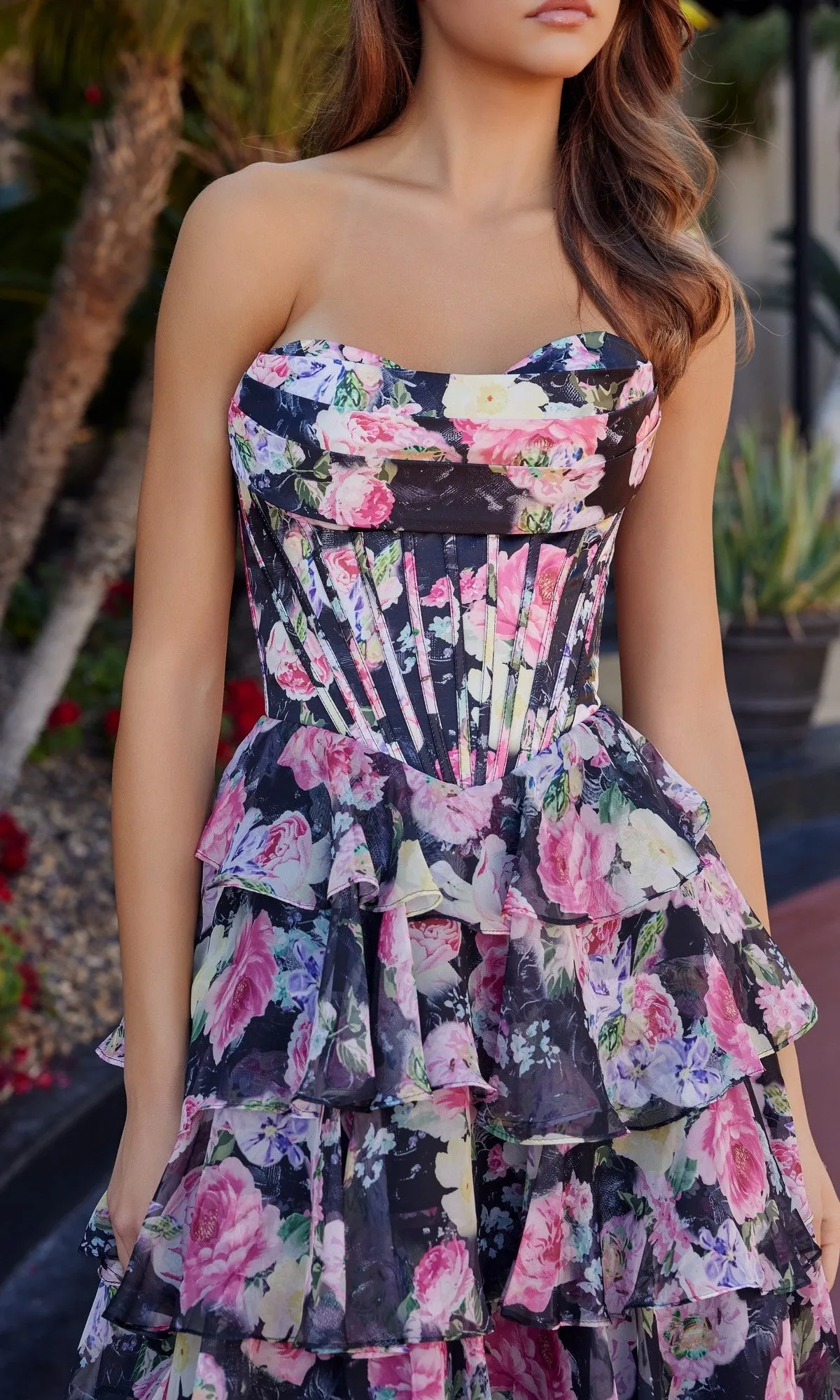 Ruffled Long Print Prom Dress: Nox Anabel Q1779 sold by PromGirl product image thumbnail 4
