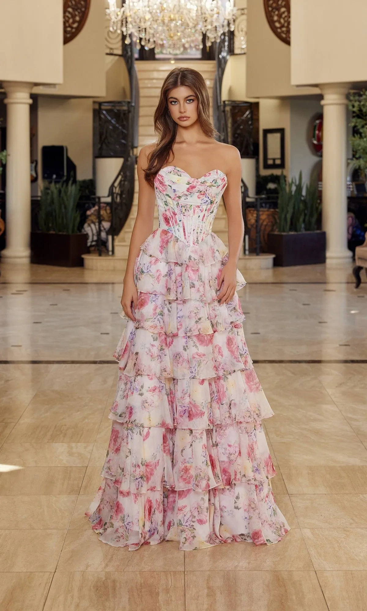 Ruffled Long Print Prom Dress: Nox Anabel Q1779 sold by PromGirl product image thumbnail 3