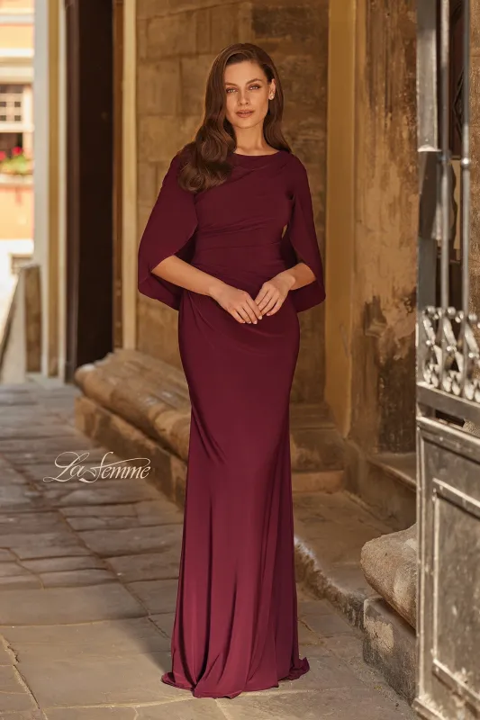 Cape-Sleeve Long Formal Dress: La Femme 33148 made by La Femme
