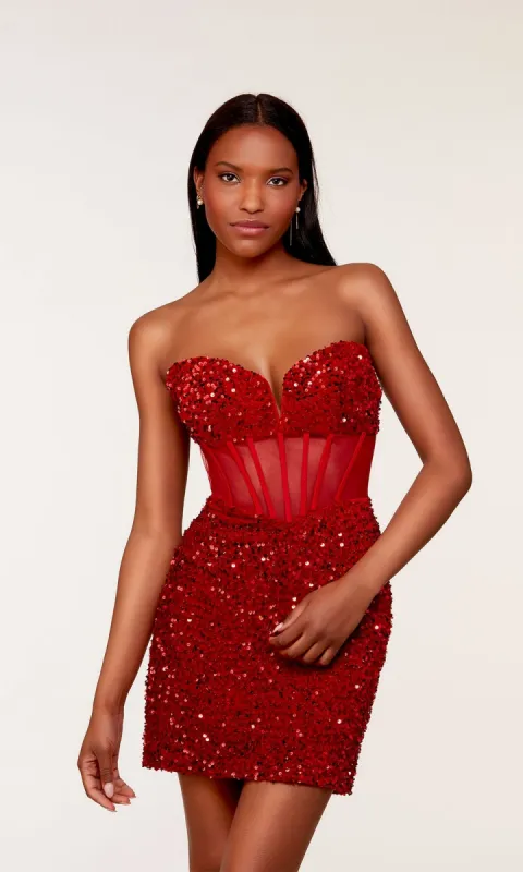 Strapless Short Red Sequin Homecoming Dress 4792 sold by PromGirl