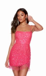 Short Sequin Homecoming Dress with Fringe 4623 sold by PromGirl