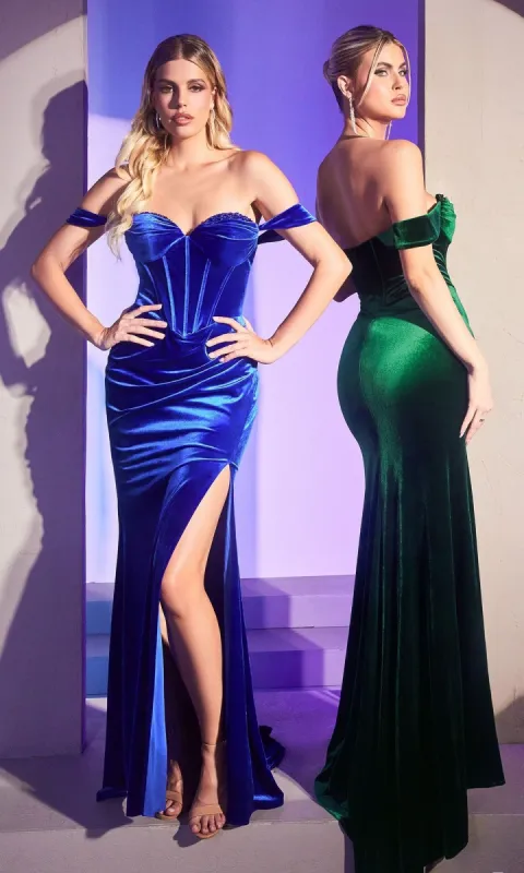 Off-the-Shoulder Long Velvet Prom Dress OC011 sold by PromGirl