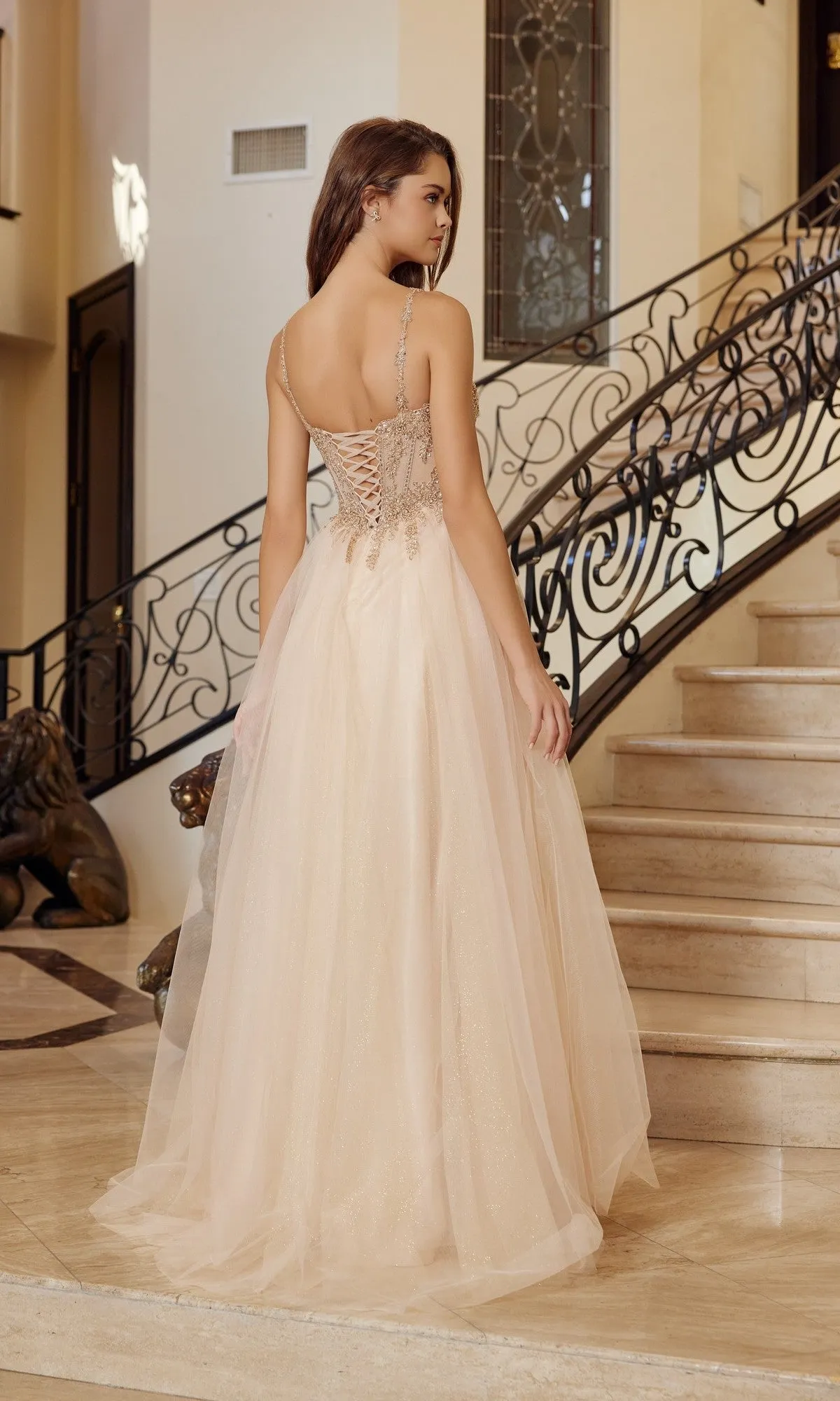 Classic Long Corset Prom Dress: Nox Anabel F1726 sold by PromGirl product image thumbnail 2