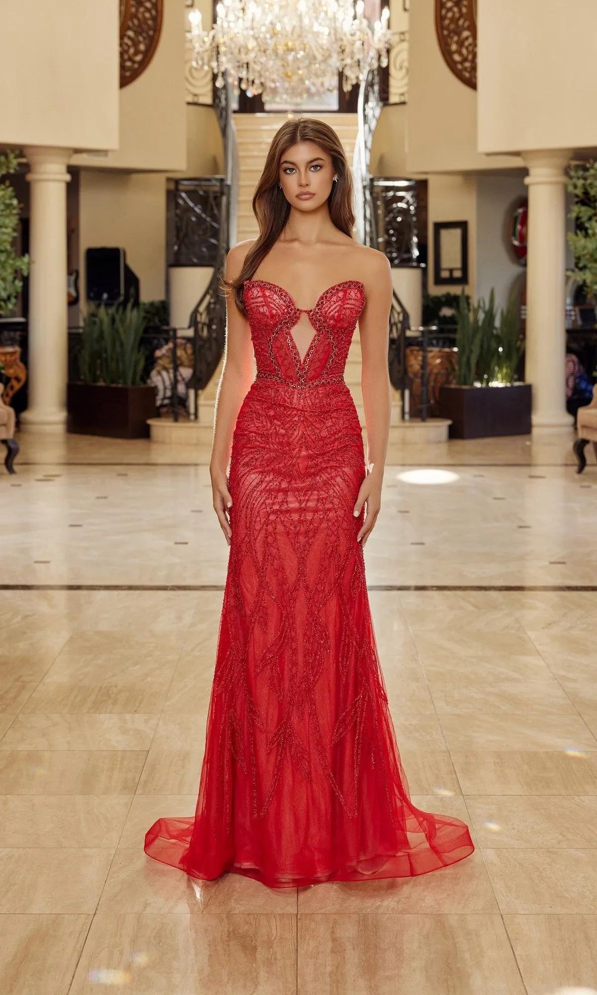 Bead Cut-Out Strapless Prom Gown: Nox Anabel C1848 sold by PromGirl product image thumbnail 3