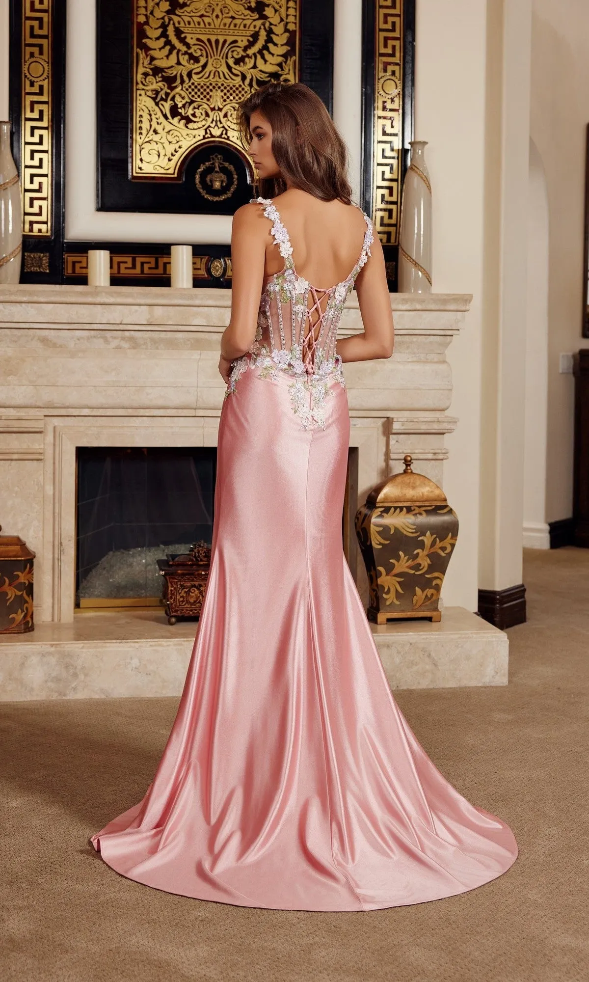 Floral-Corset Long Prom Dress: Nox Anabel M1755 sold by PromGirl product image thumbnail 5