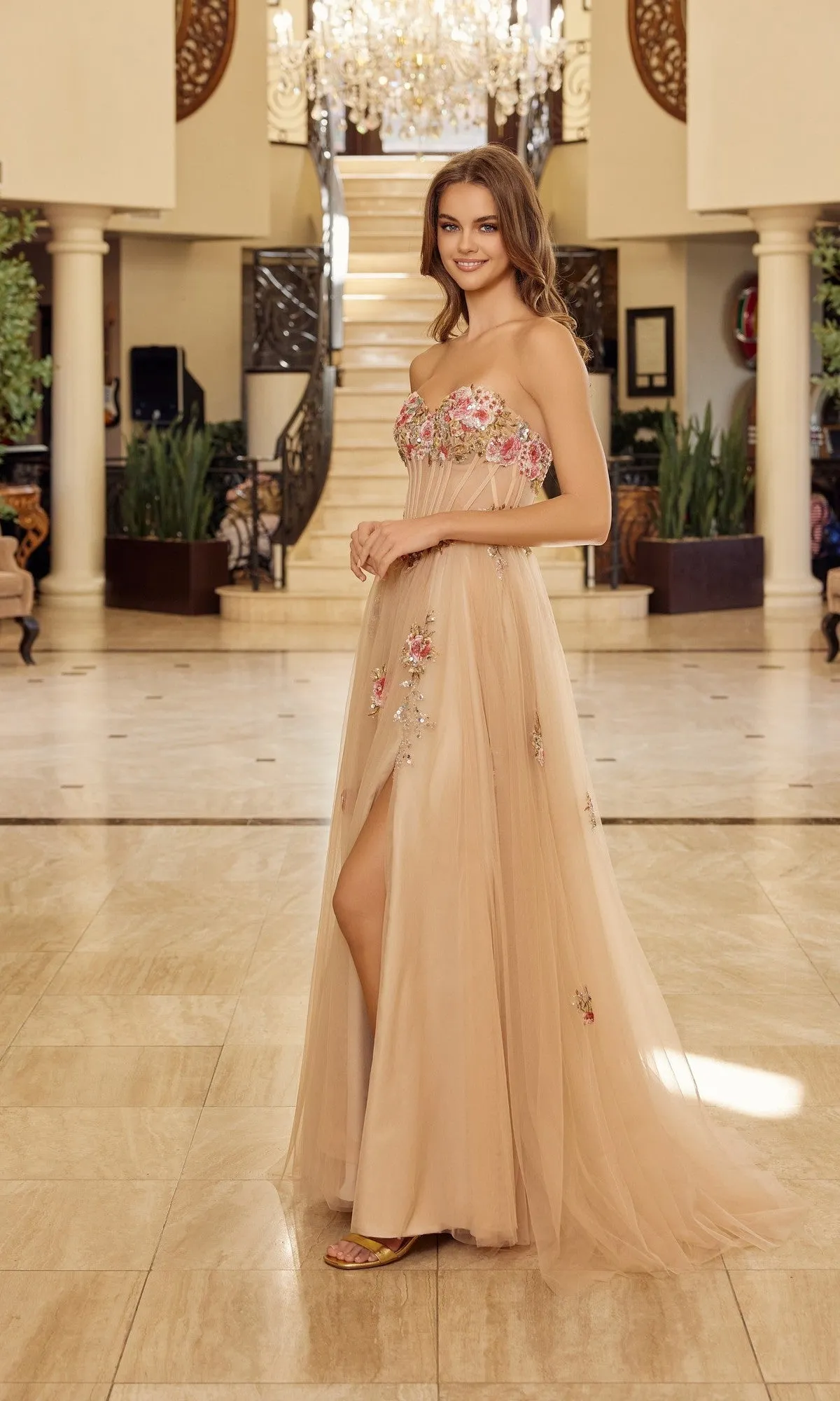 Strapless Floral Prom Ball Gown: Nox Anabel Y1803 sold by PromGirl product image thumbnail 4
