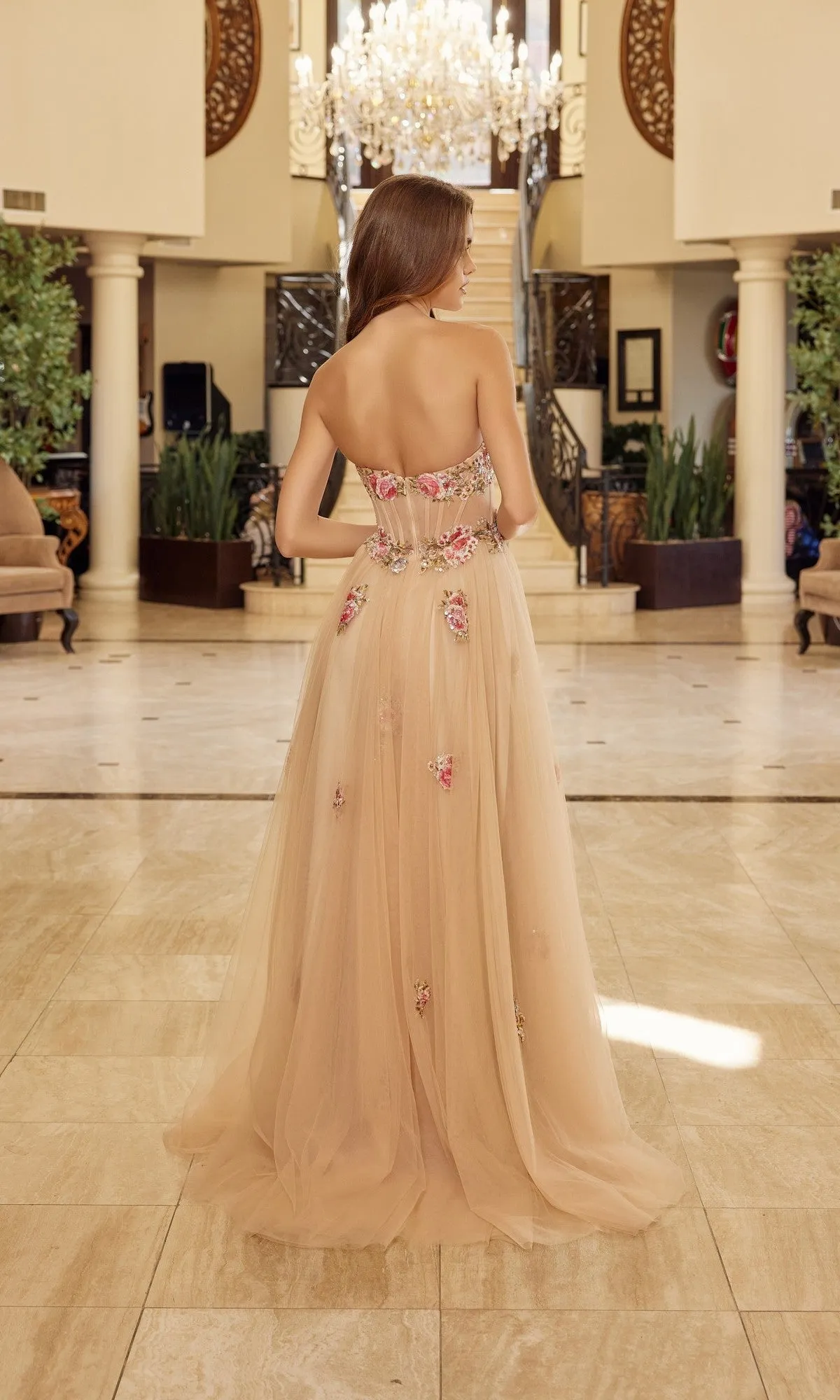 Strapless Floral Prom Ball Gown: Nox Anabel Y1803 sold by PromGirl product image thumbnail 5