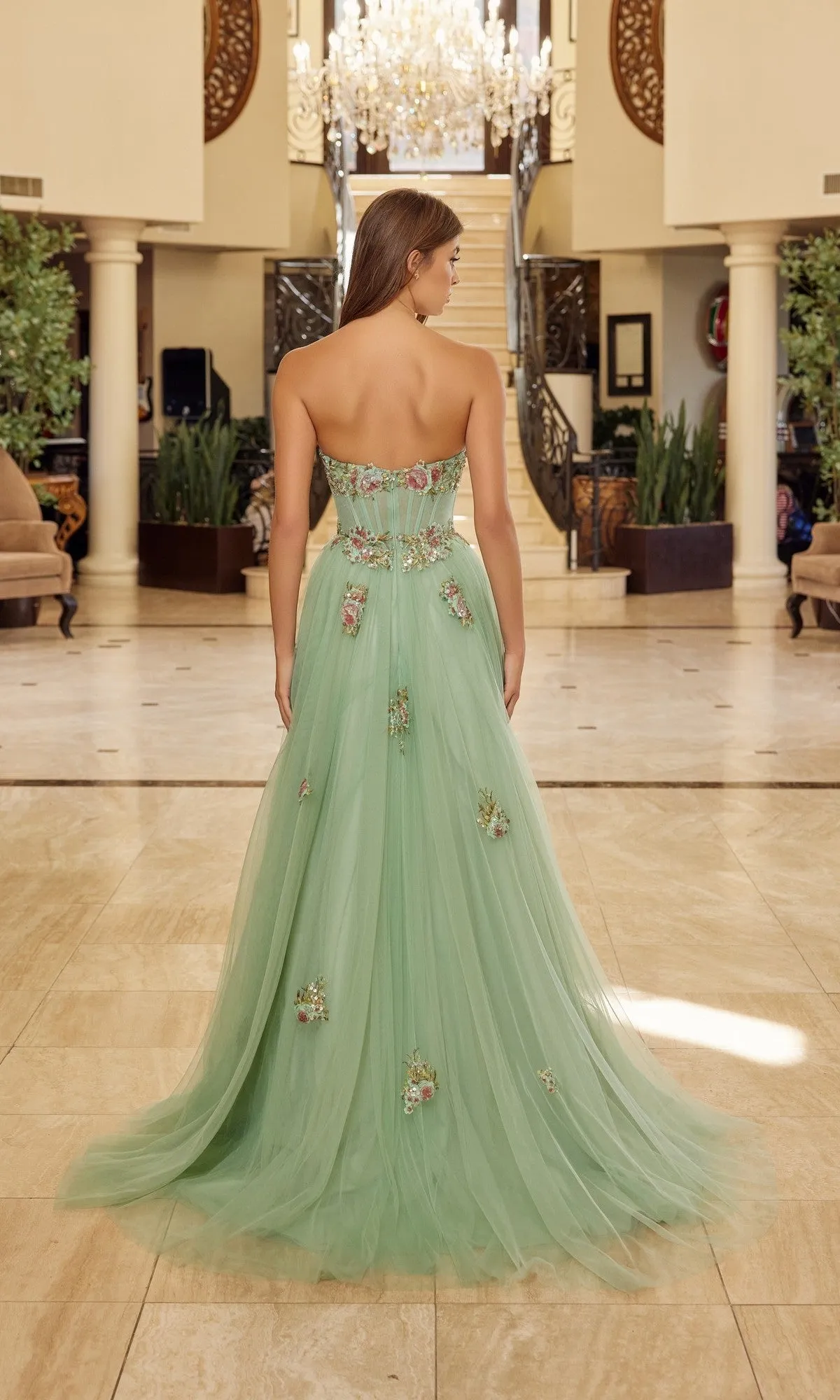Strapless Floral Prom Ball Gown: Nox Anabel Y1803 sold by PromGirl product image thumbnail 2