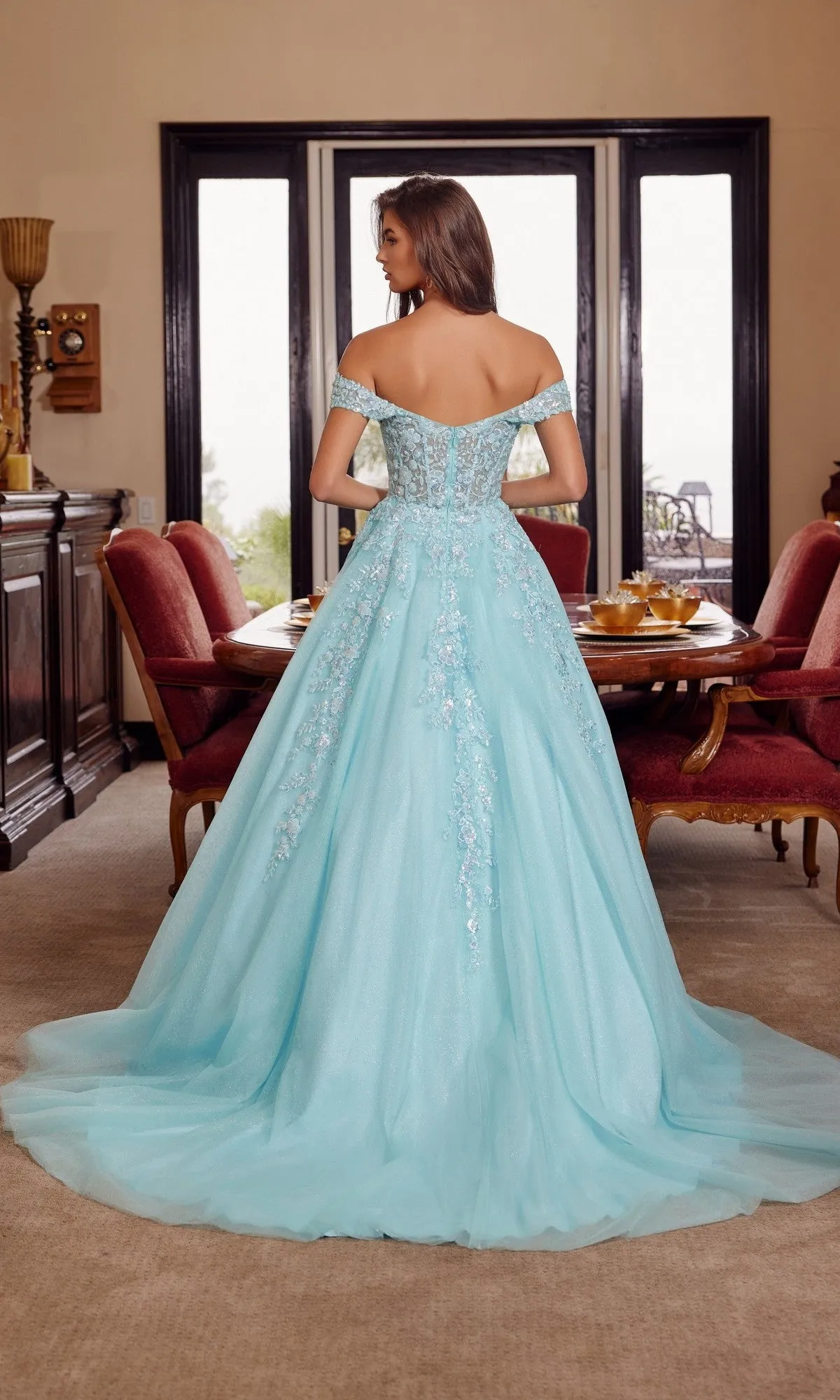 Off-the-Shoulder Prom Ball Gown: Nox Anabel H1881 sold by PromGirl product image thumbnail 2