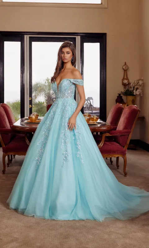Off-the-Shoulder Prom Ball Gown: Nox Anabel H1881 made by PromGirl