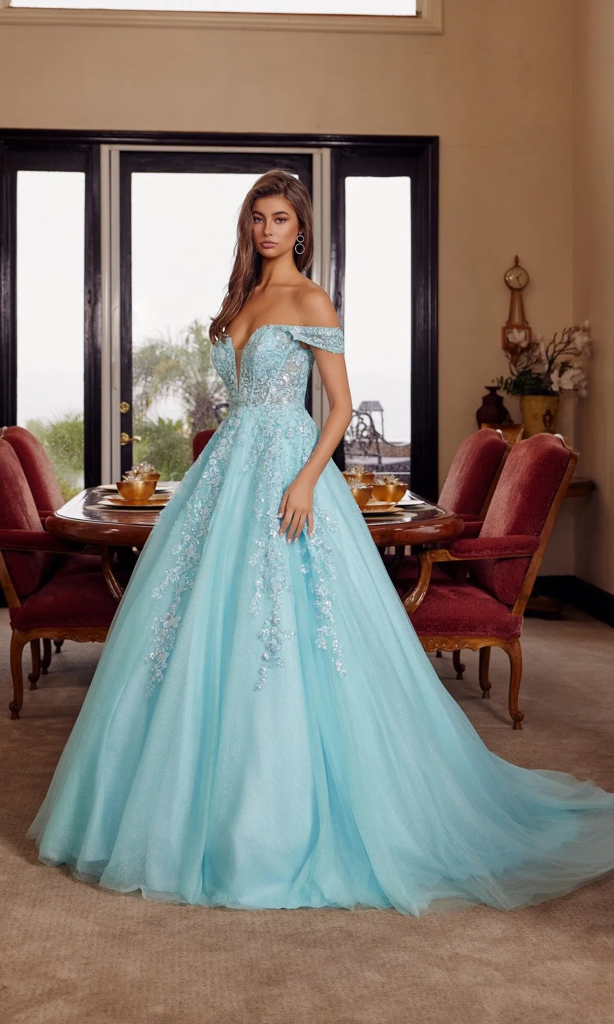 Off-the-Shoulder Prom Ball Gown: Nox Anabel H1881 sold by PromGirl