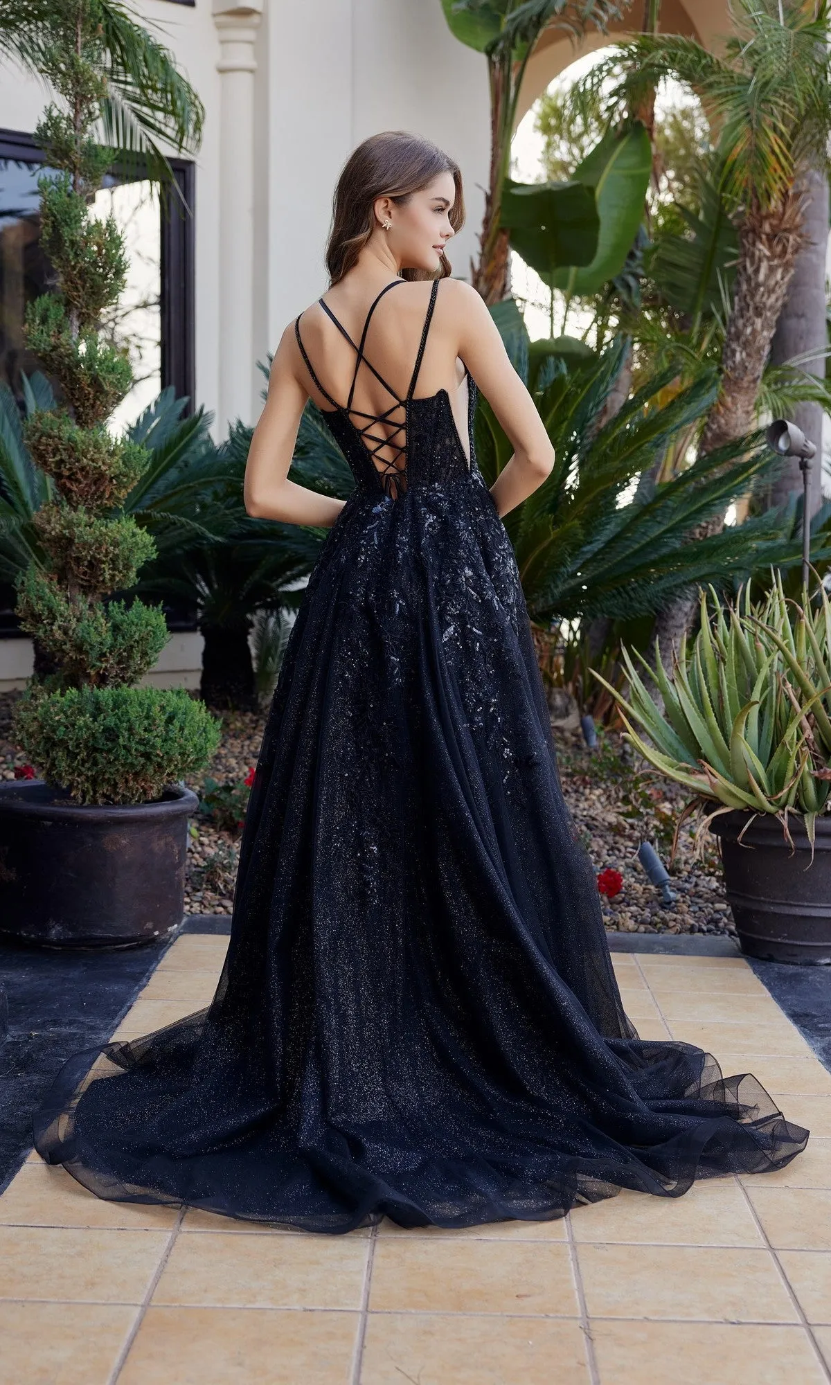 Lace-Up Long Prom Ball Gown: Nox Anabel H1885 sold by PromGirl product image thumbnail 2