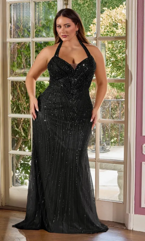 Plus-Size Long Beaded Prom Dress: Ladivine CC416C made by PromGirl