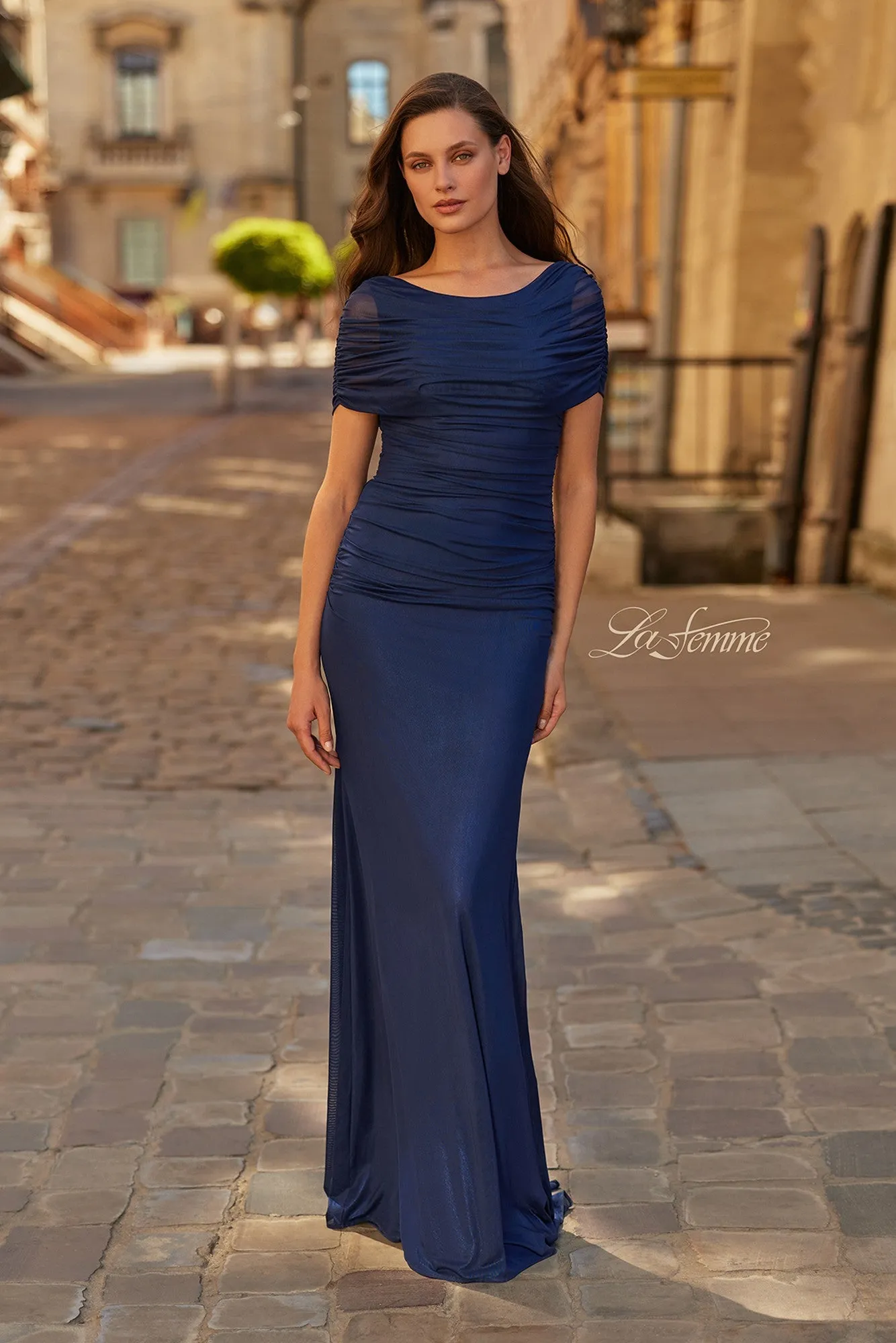 Short Sleeve Long Formal Dress: La Femme 33139 sold by PromGirl