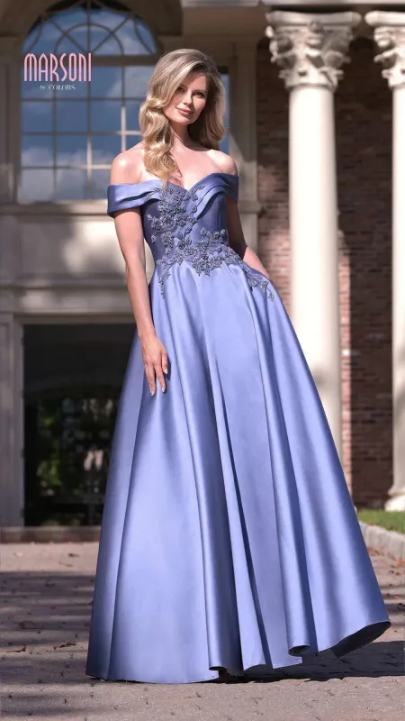 Off-the-Shoulder Long Prom Dress: Marsoni MV1008 made by PromGirl