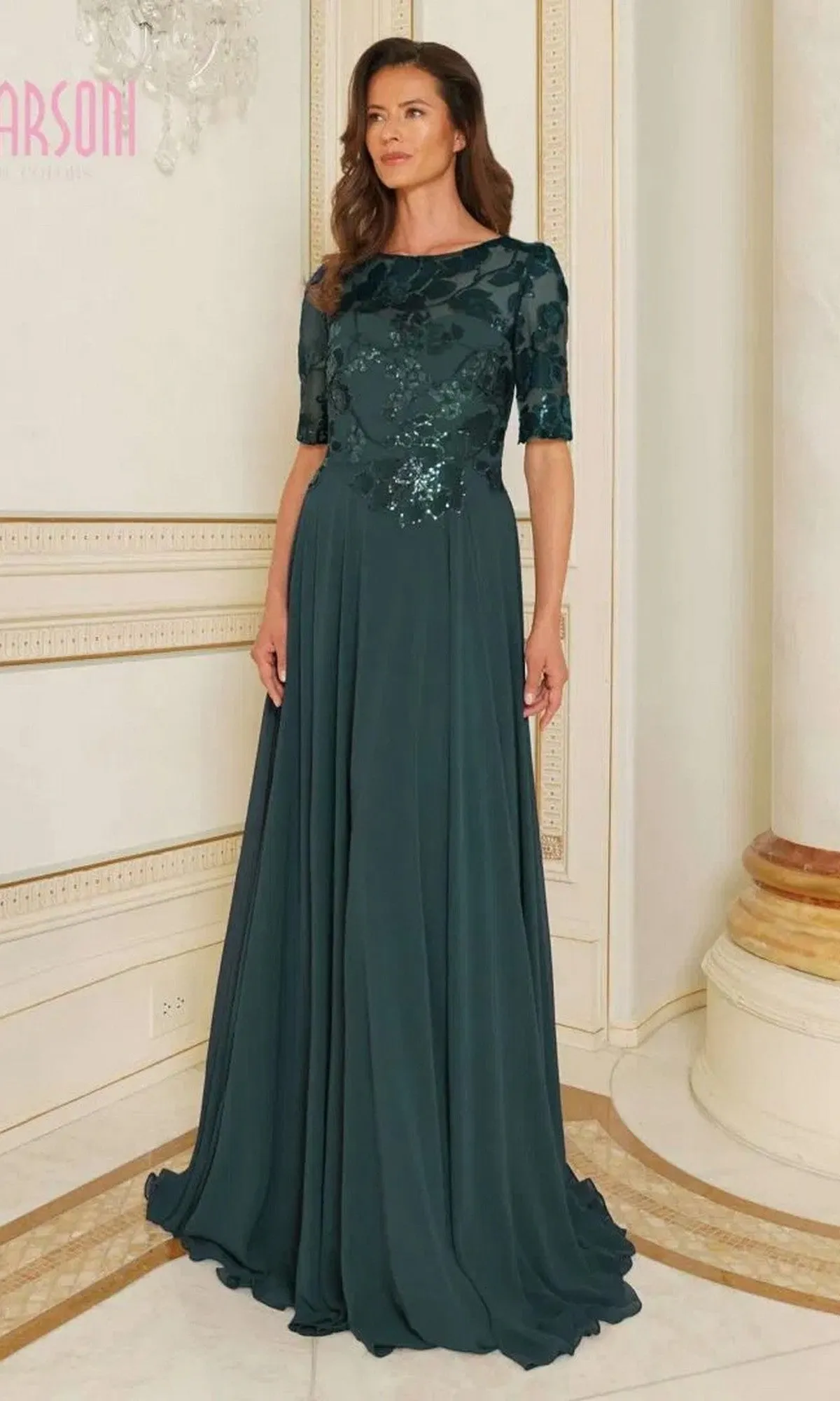 Sheer-Sleeve Long Formal Dress: Marsoni M286 sold by PromGirl product image thumbnail 4