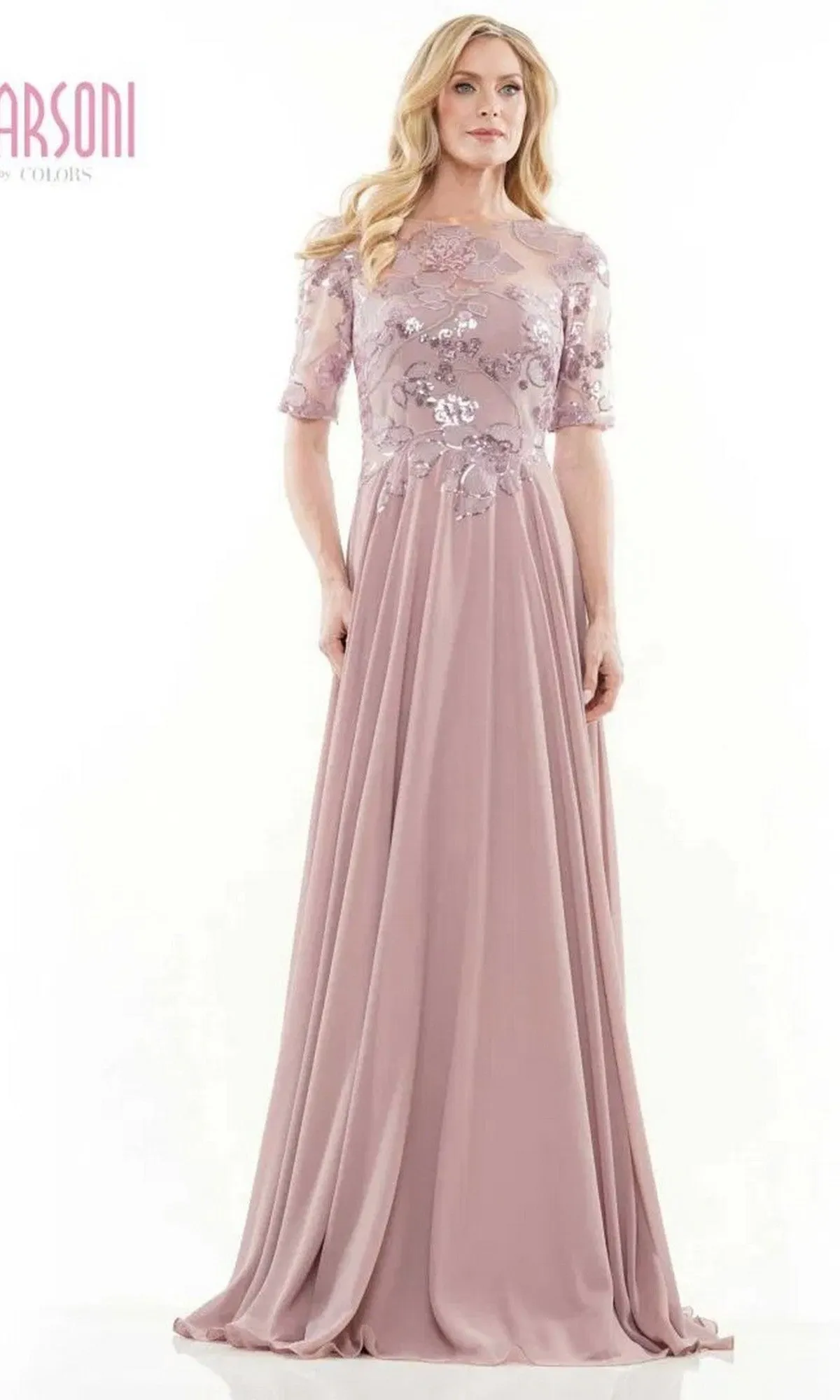 Sheer-Sleeve Long Formal Dress: Marsoni M286 sold by PromGirl product image thumbnail 5