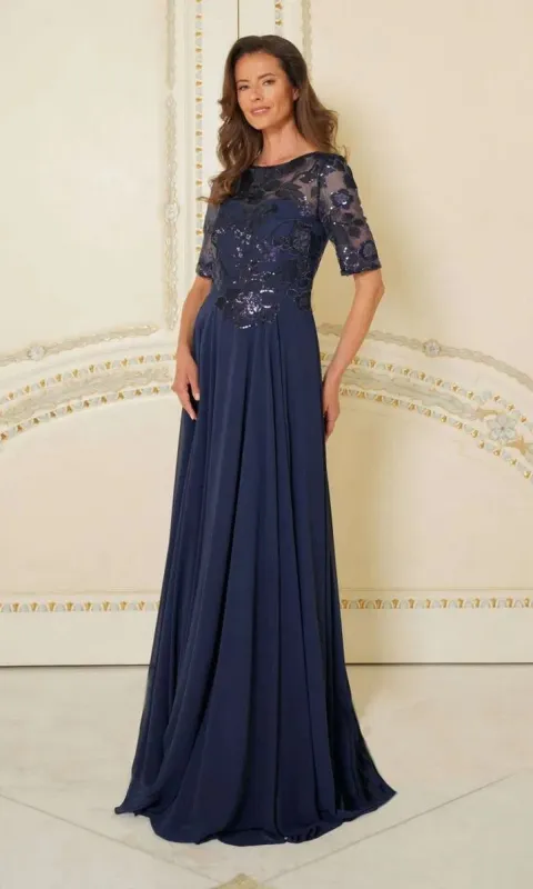 Sheer-Sleeve Long Formal Dress: Marsoni M286 made by PromGirl