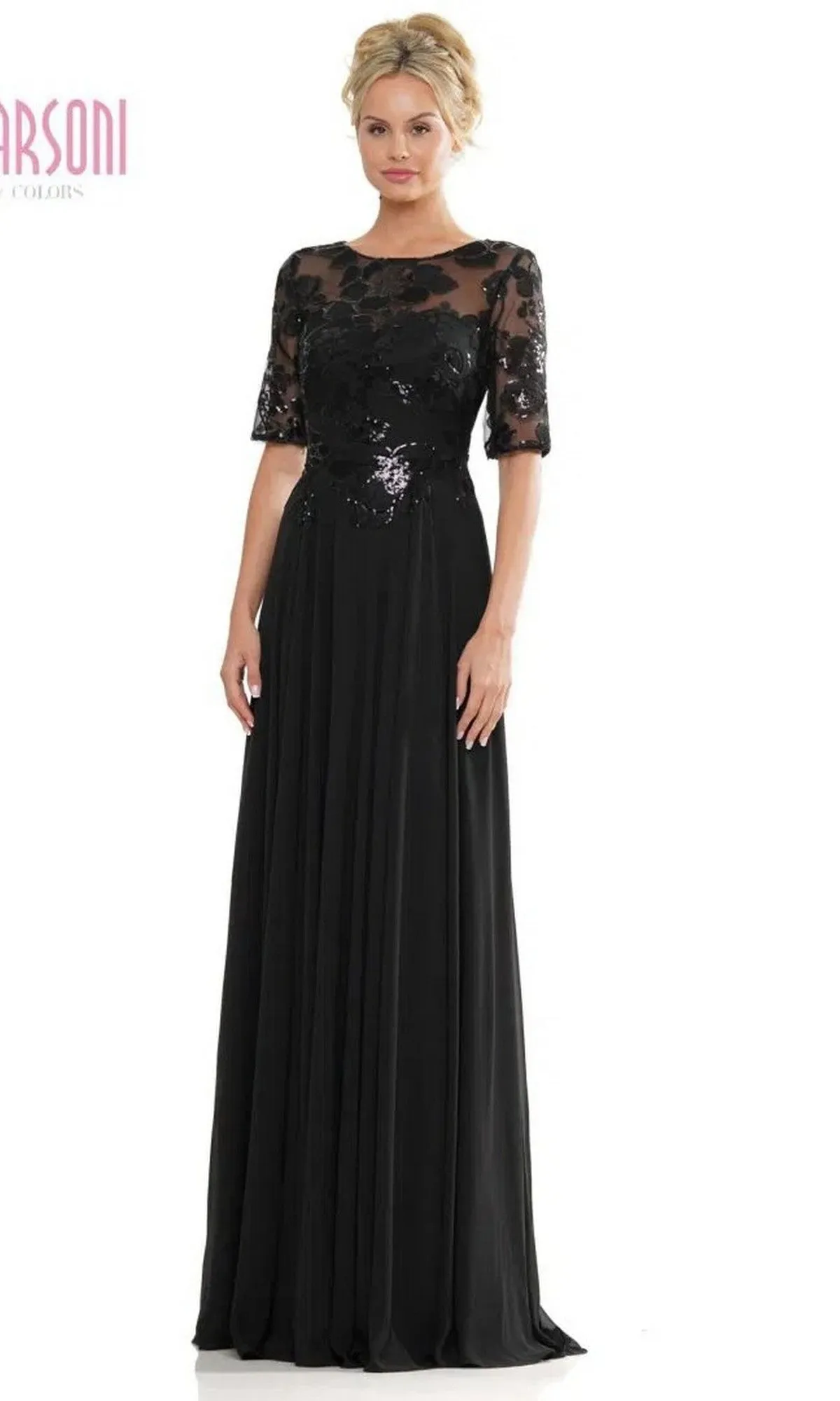 Sheer-Sleeve Long Formal Dress: Marsoni M286 sold by PromGirl product image thumbnail 3