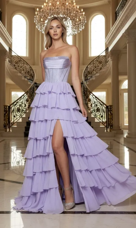 Strapless Long Ruffle Prom Dress: Poly USA 25168 sold by PromGirl