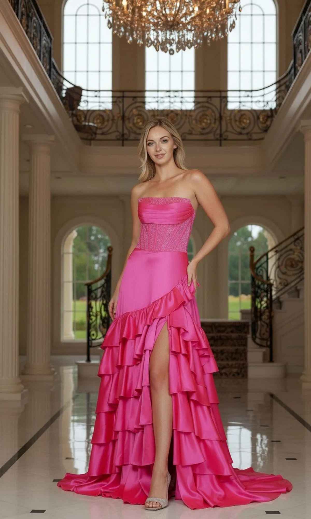 Strapless Long Ruffle Prom Dress: Poly USA 25162 sold by PromGirl product image thumbnail 3