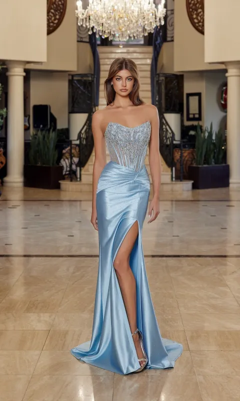 Strapless Sheer-Corset Prom Gown: Nox Anabel R1820 made by PromGirl