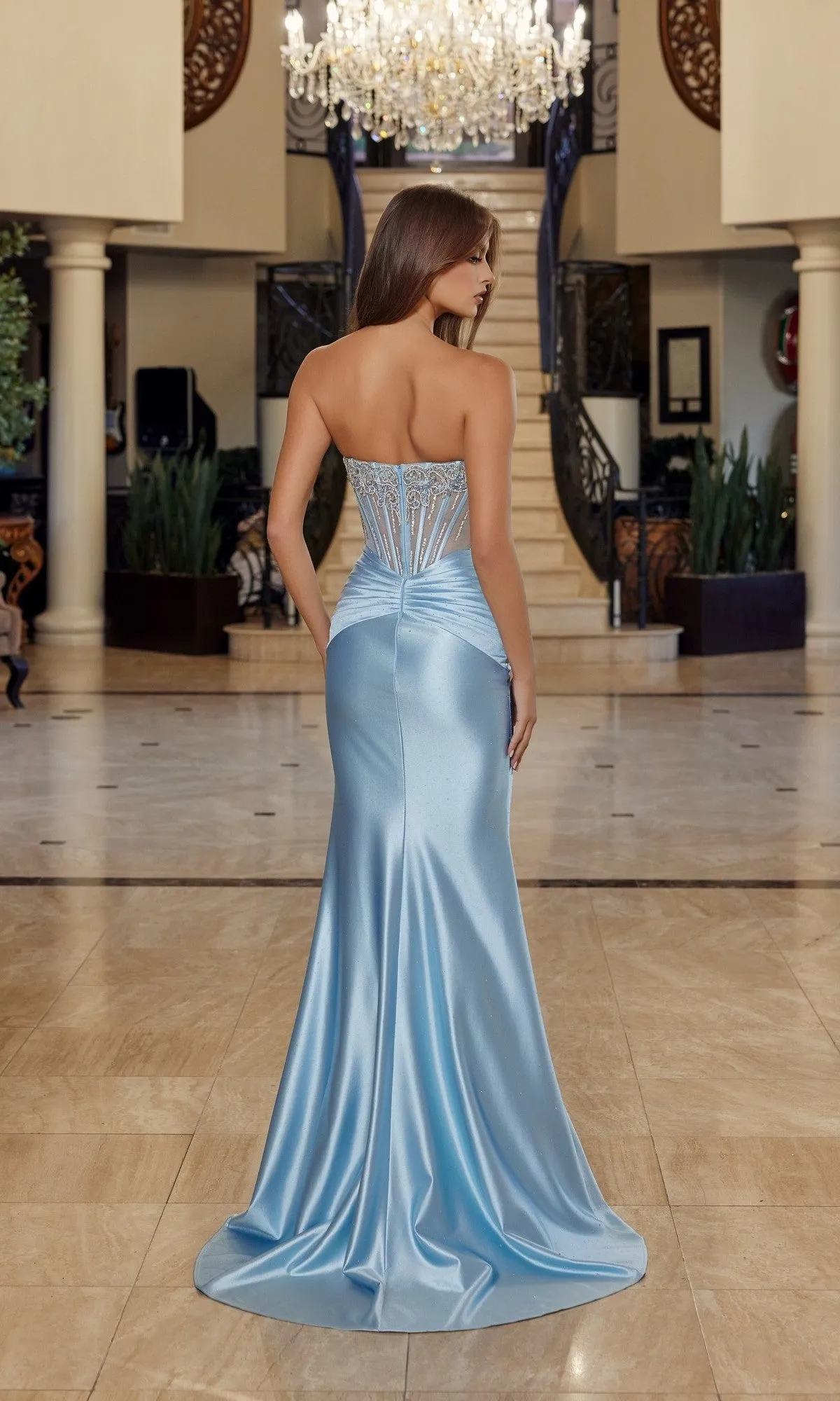 Strapless Sheer-Corset Prom Gown: Nox Anabel R1820 sold by PromGirl product image thumbnail 2