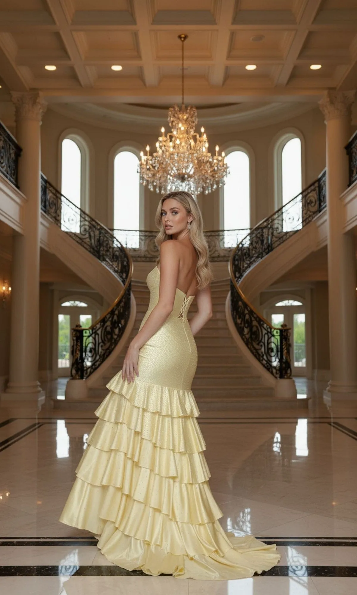 Strapless Long Ruffled Prom Dress: Poly USA 25158 sold by PromGirl product image thumbnail 4