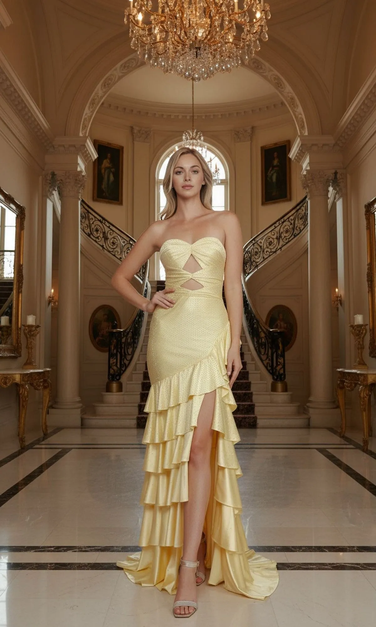 Strapless Long Ruffled Prom Dress: Poly USA 25158 sold by PromGirl product image thumbnail 3