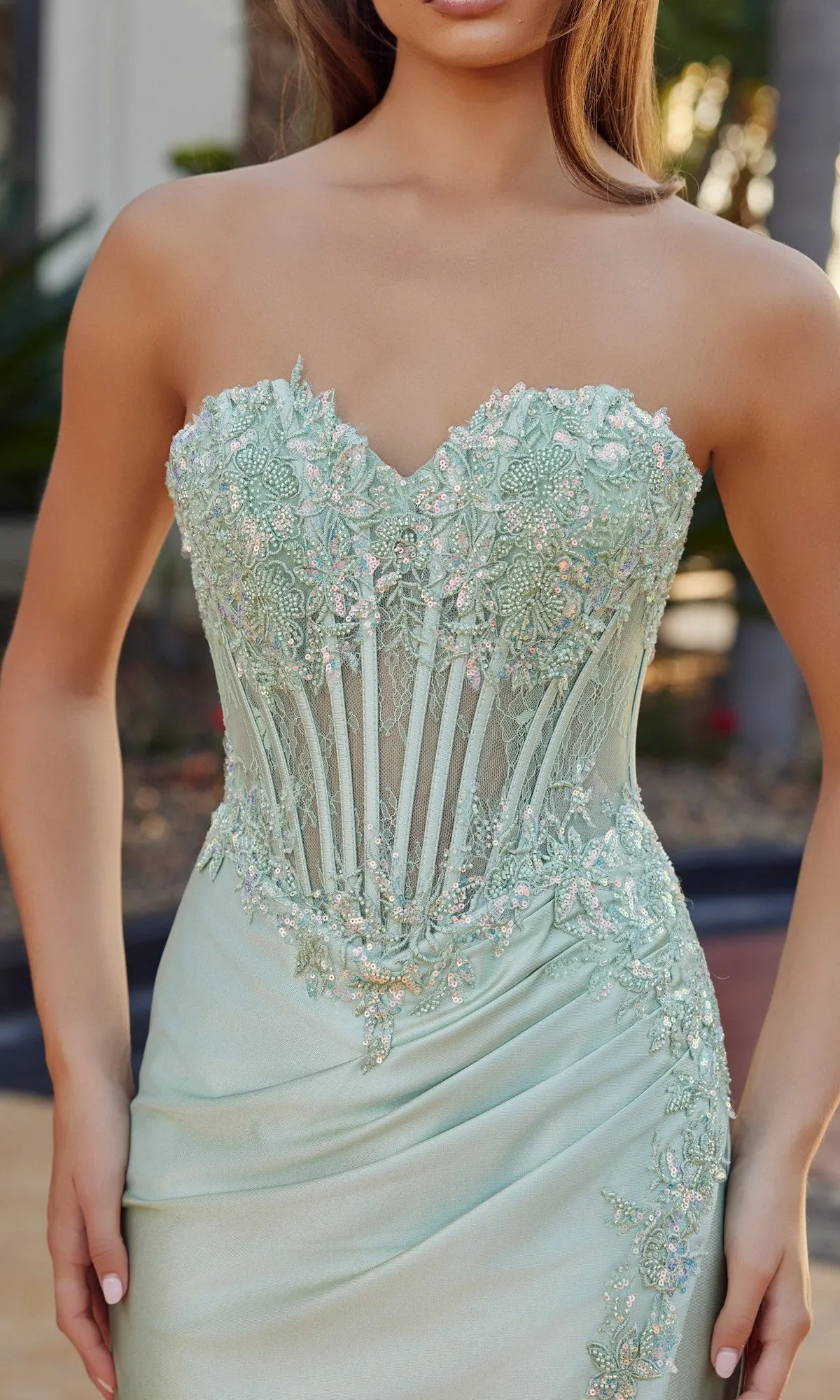 Lace-Up Beaded-Corset Prom Gown: Nox Anabel R1811 sold by PromGirl product image thumbnail 5