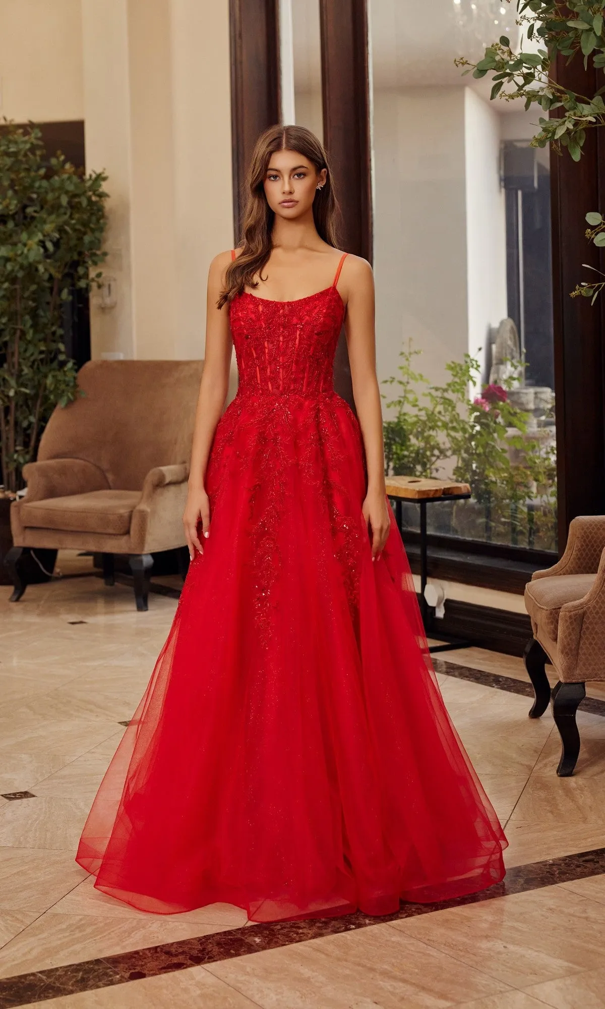 Lace-Up Embroidered Prom Gown: Nox Anabel H1886 sold by PromGirl product image thumbnail 4