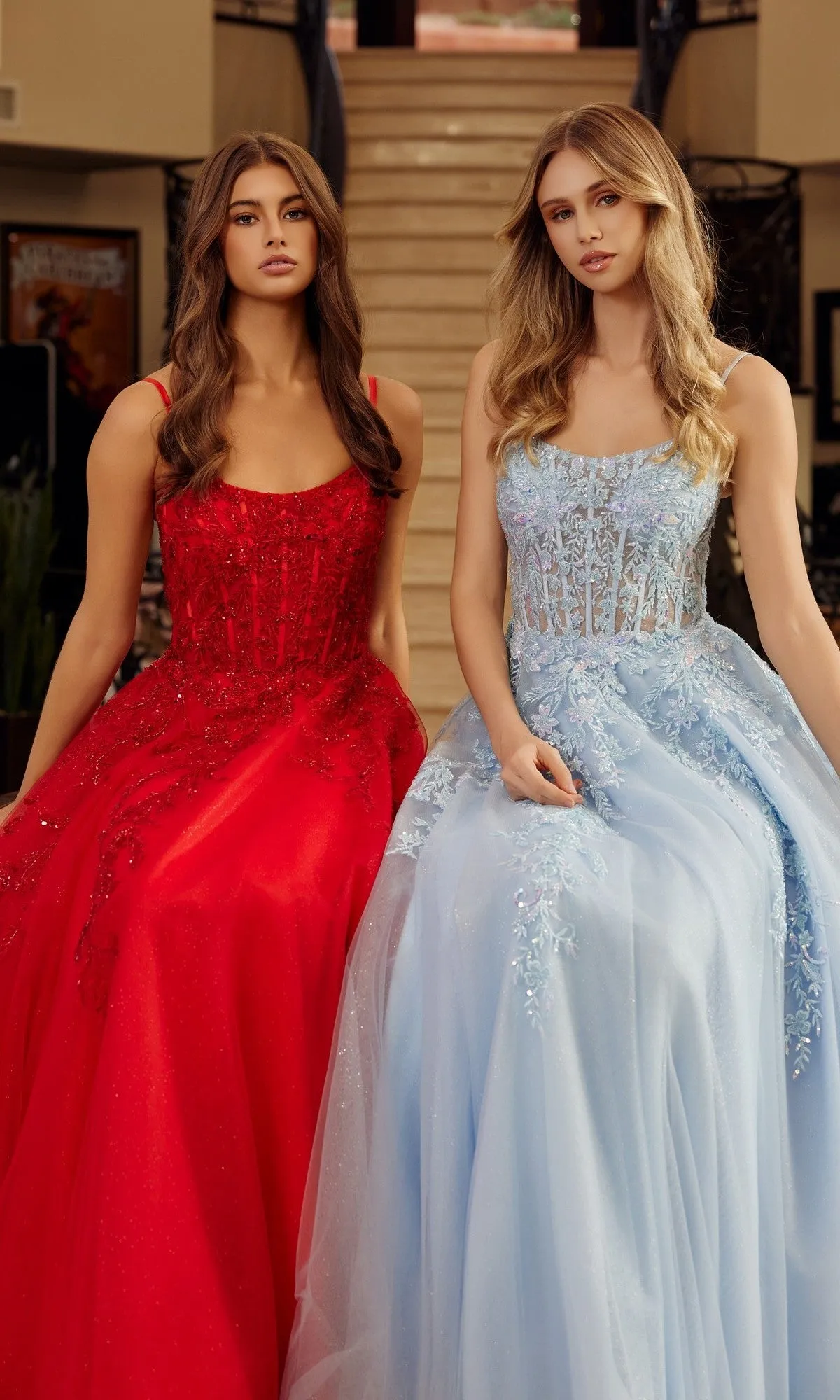 Lace-Up Embroidered Prom Gown: Nox Anabel H1886 sold by PromGirl