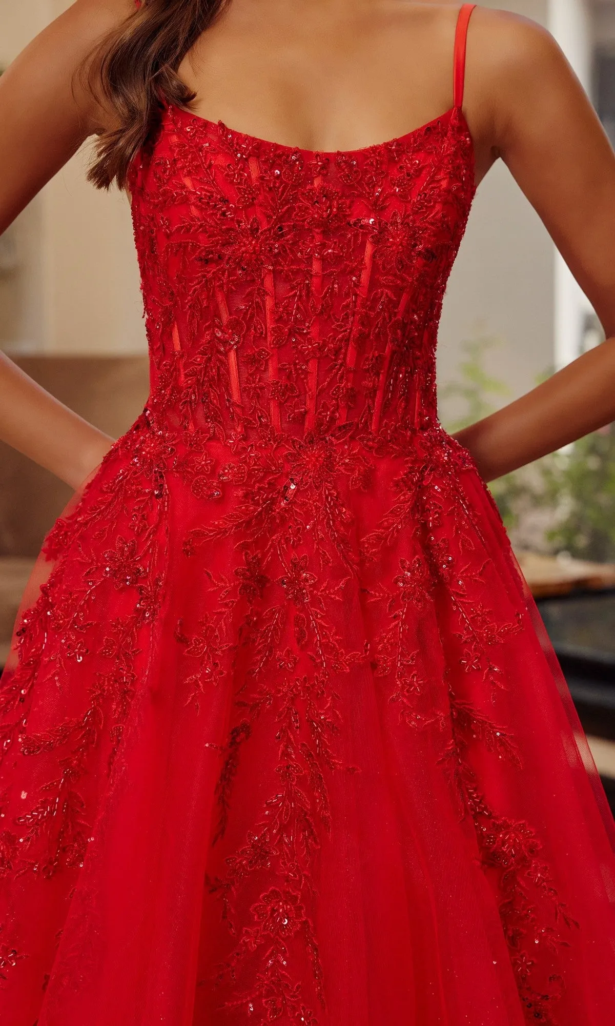 Lace-Up Embroidered Prom Gown: Nox Anabel H1886 sold by PromGirl product image thumbnail 5