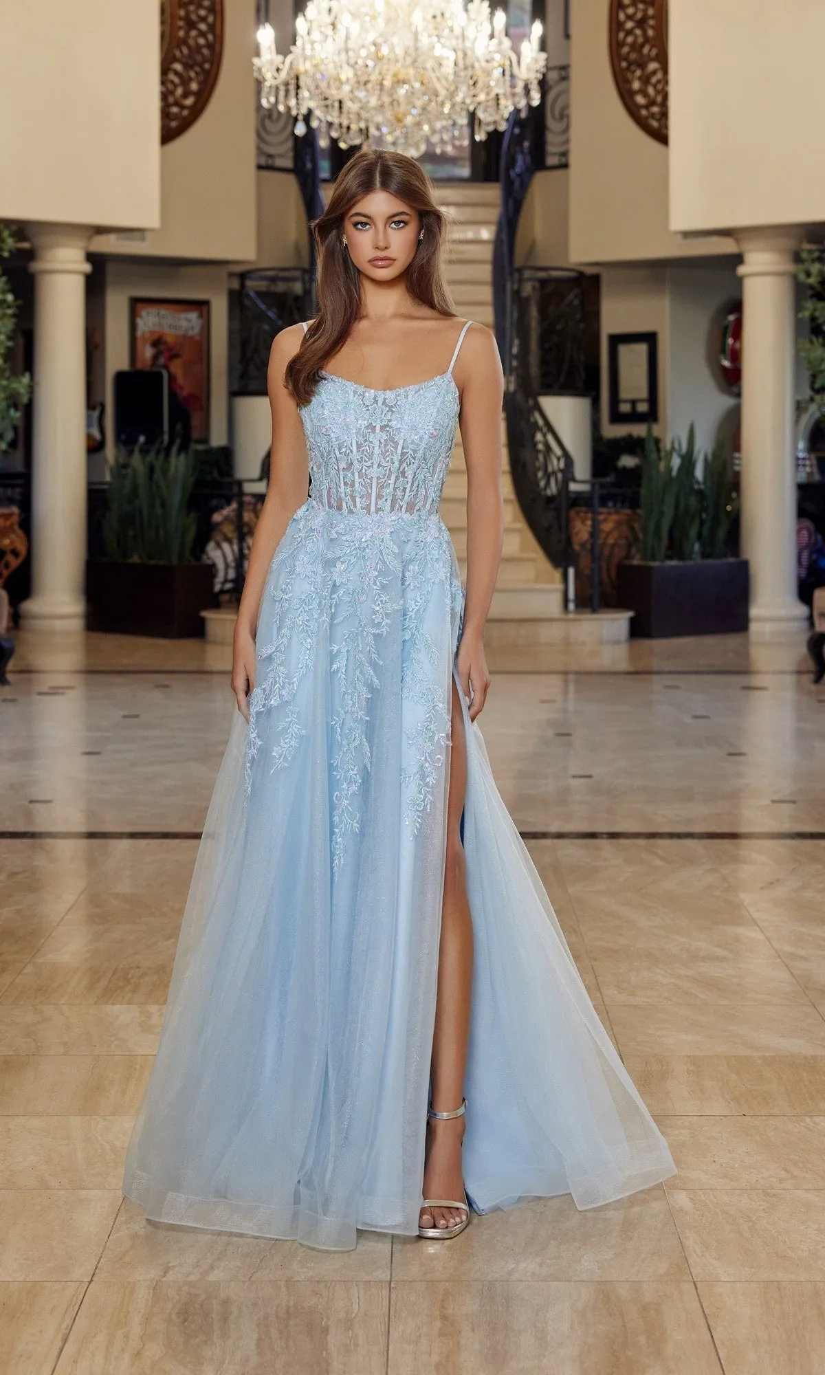 Lace-Up Embroidered Prom Gown: Nox Anabel H1886 sold by PromGirl product image thumbnail 3