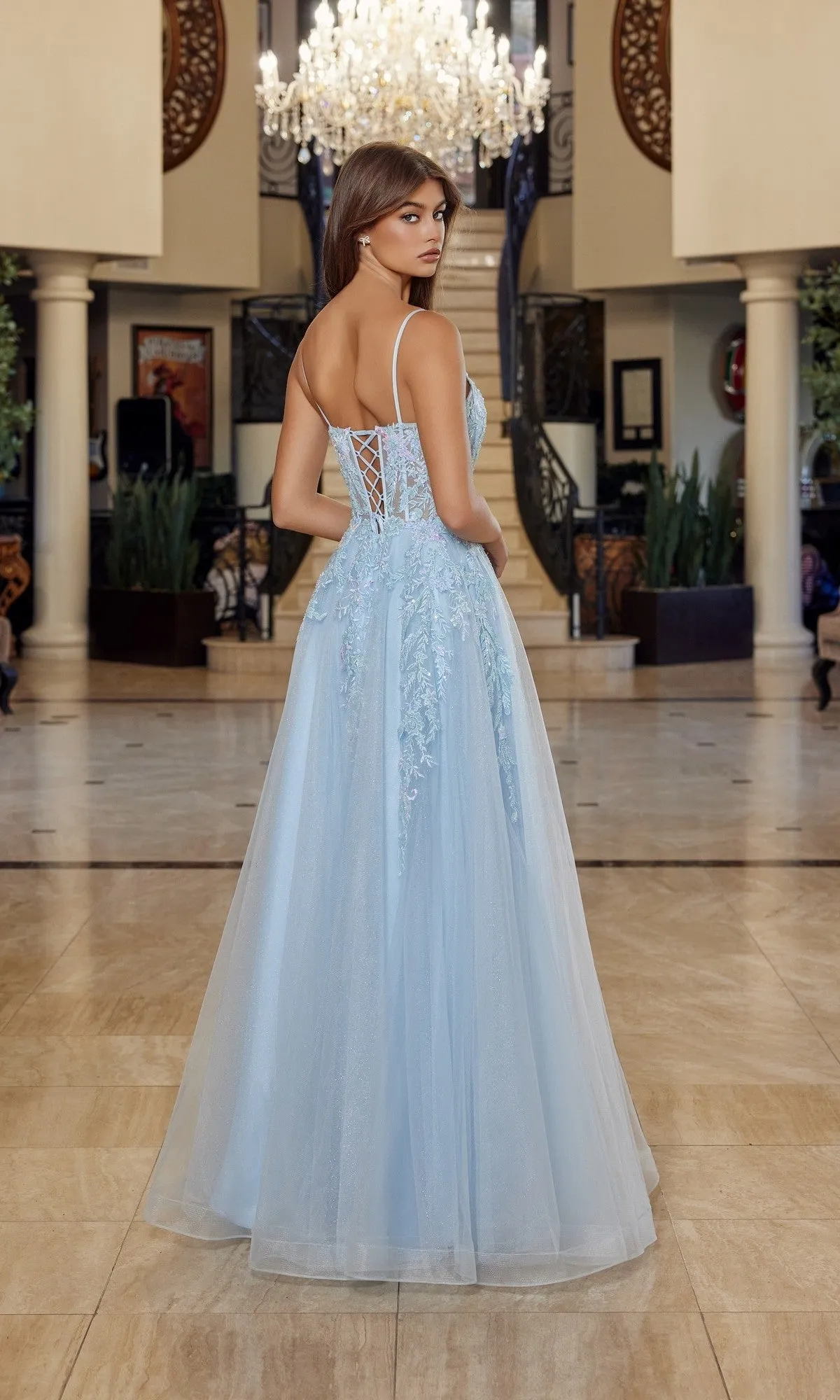 Lace-Up Embroidered Prom Gown: Nox Anabel H1886 sold by PromGirl product image thumbnail 2