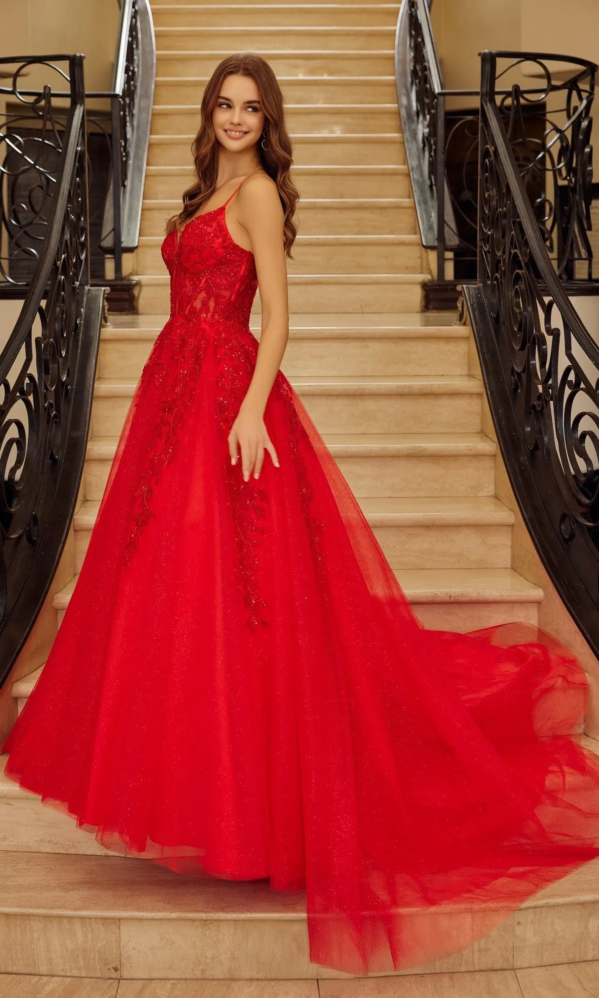 Embroidered Long Prom Ball Gown: Nox Anabel H1883 sold by PromGirl product image thumbnail 3
