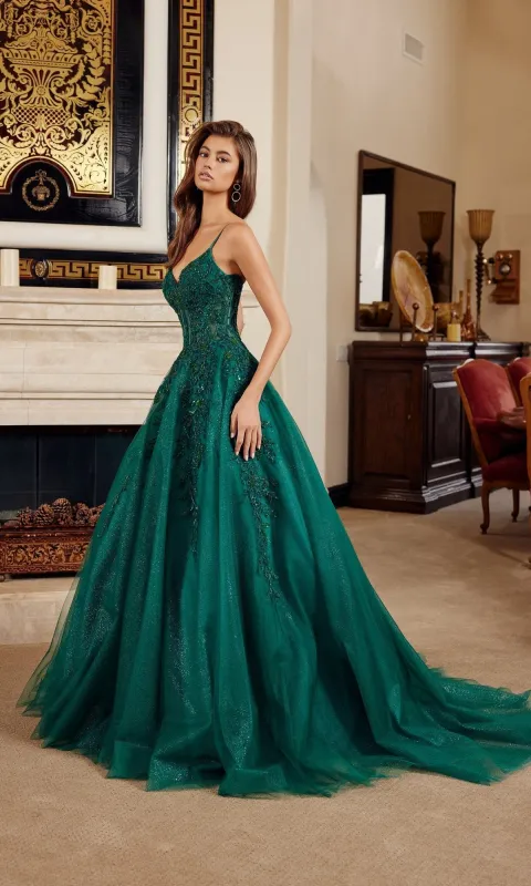 Embroidered Long Prom Ball Gown: Nox Anabel H1883 made by PromGirl